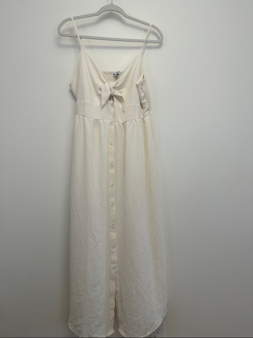 Fashion Nova Cream Maxi Dress with Front Tie